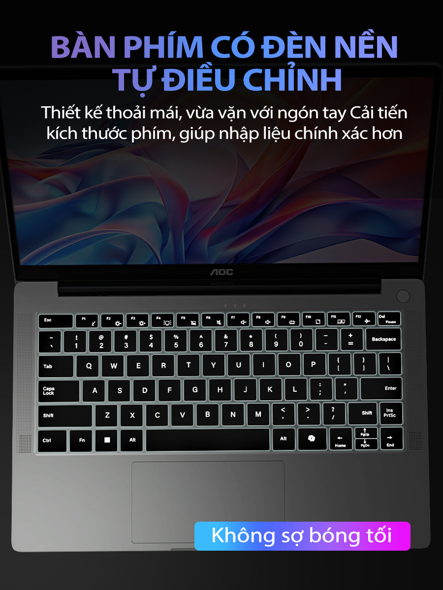 Laptop AOC 14 inch I3-1215U – RAM 16GB, SSD 512GB, thiết kế mỏng nhẹ, phù hợp học tập & văn phòng, bảo hành 1 năm