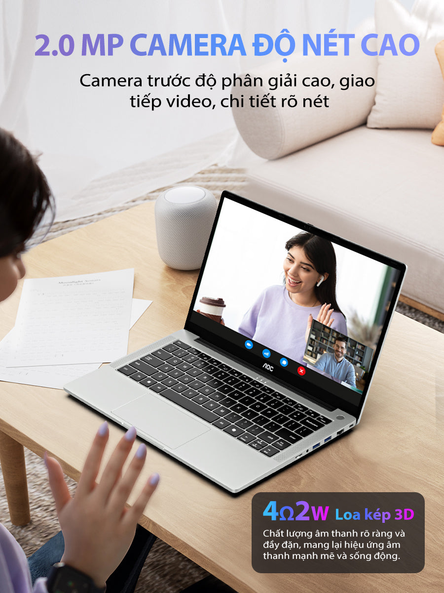 Laptop AOC 14 inch I3-1215U – RAM 16GB, SSD 512GB, thiết kế mỏng nhẹ, phù hợp học tập & văn phòng, bảo hành 1 năm