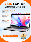 Laptop AOC giá rẻ 15.6 inch R7-7730U RAM 16GB, SSD 512GB mỏng nhẹ cho học tập, văn phòng - BH 1 năm
