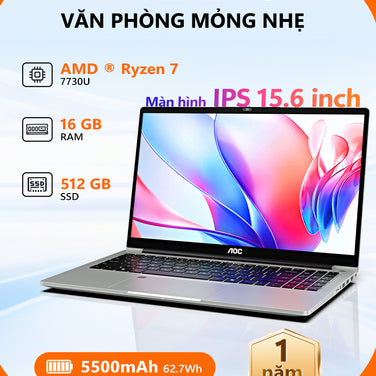 Laptop AOC giá rẻ 15.6 inch R7-7730U RAM 16GB, SSD 512GB mỏng nhẹ cho học tập, văn phòng - BH 1 năm