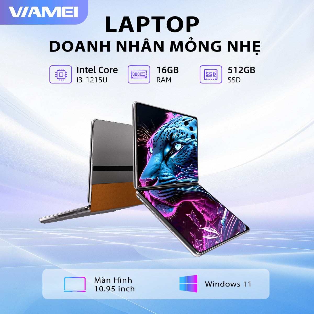Laptop giá rẻ cảm ứng I3 - 1215U, 2 màn hình 10.95 inch Ram 16GB, SSD 512GB, gập 180 độ, Win 11 bản quyền