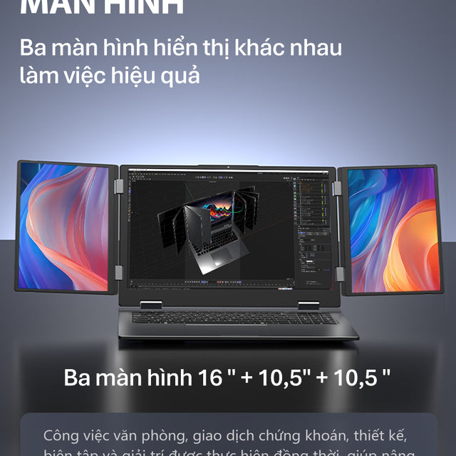 Laptop 3 màn hình MAX16, chính 16 inch & 2 phụ 10.5 inch Intel Core i7-12TH Windows 11 Pro Máy mới 100%, chính hãng