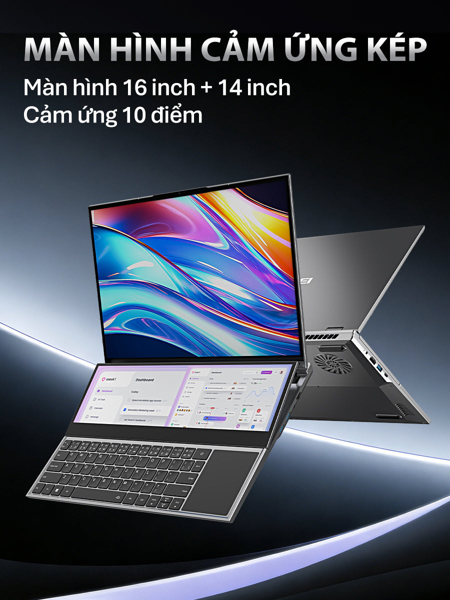 Laptop 2 màn hình 16 & 14 inch cảm ứng Intel Core i7-9850H Windows 11 Pro dành cho doanh nhân Máy mới 100%, chính hãng