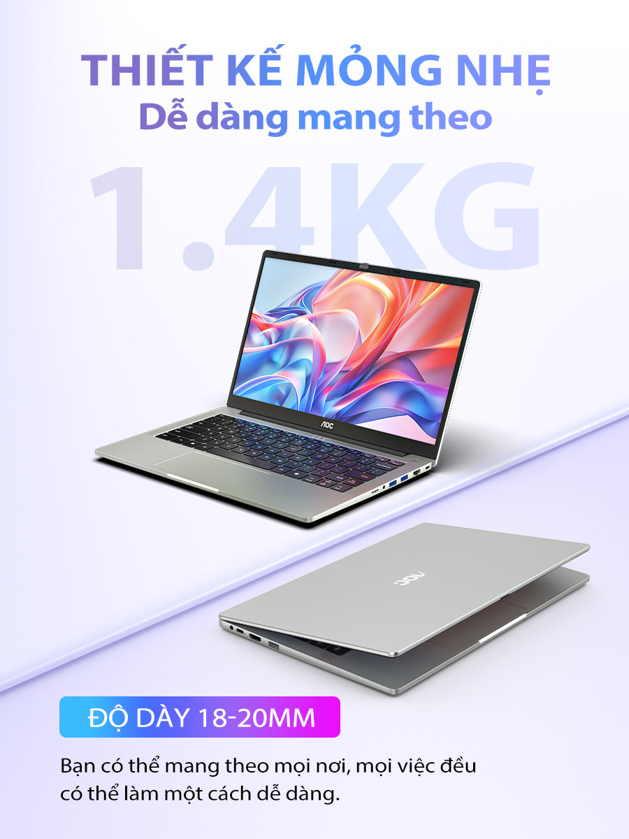 Laptop AOC 14 inch I3-1215U – RAM 16GB, SSD 512GB, thiết kế mỏng nhẹ, phù hợp học tập & văn phòng, bảo hành 1 năm
