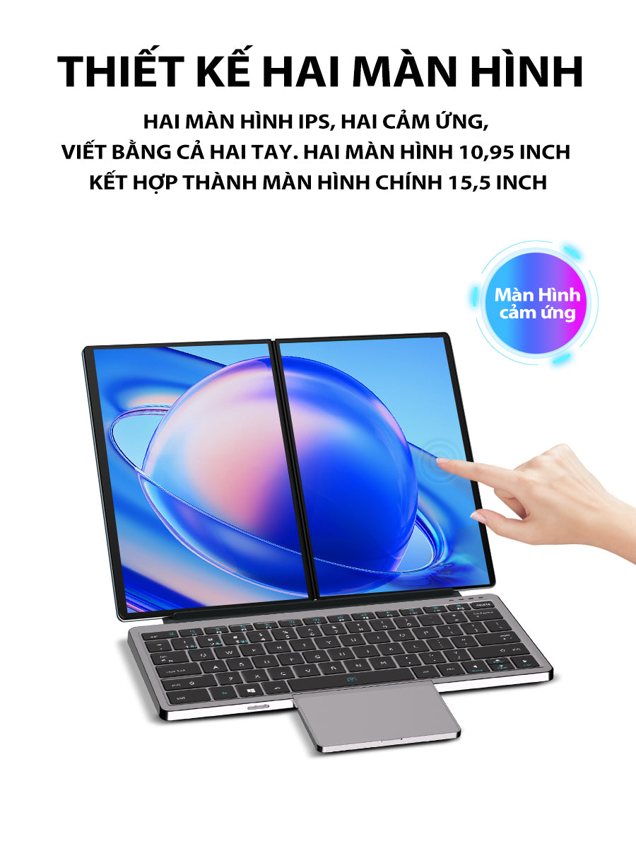 Laptop giá rẻ cảm ứng I3 - 1215U, 2 màn hình 10.95 inch Ram 16GB, SSD 512GB, gập 180 độ, Win 11 bản quyền