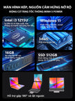 Laptop giá rẻ cảm ứng I3 - 1215U, 2 màn hình 10.95 inch Ram 16GB, SSD 512GB, gập 180 độ, Win 11 bản quyền