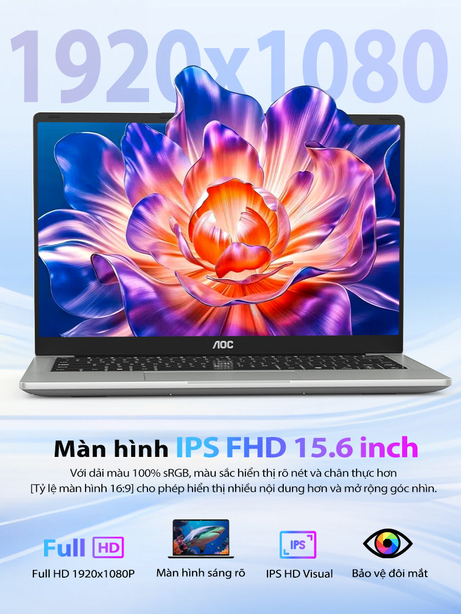 Laptop AOC 14 inch I3-1215U – RAM 16GB, SSD 512GB, thiết kế mỏng nhẹ, phù hợp học tập & văn phòng, bảo hành 1 năm