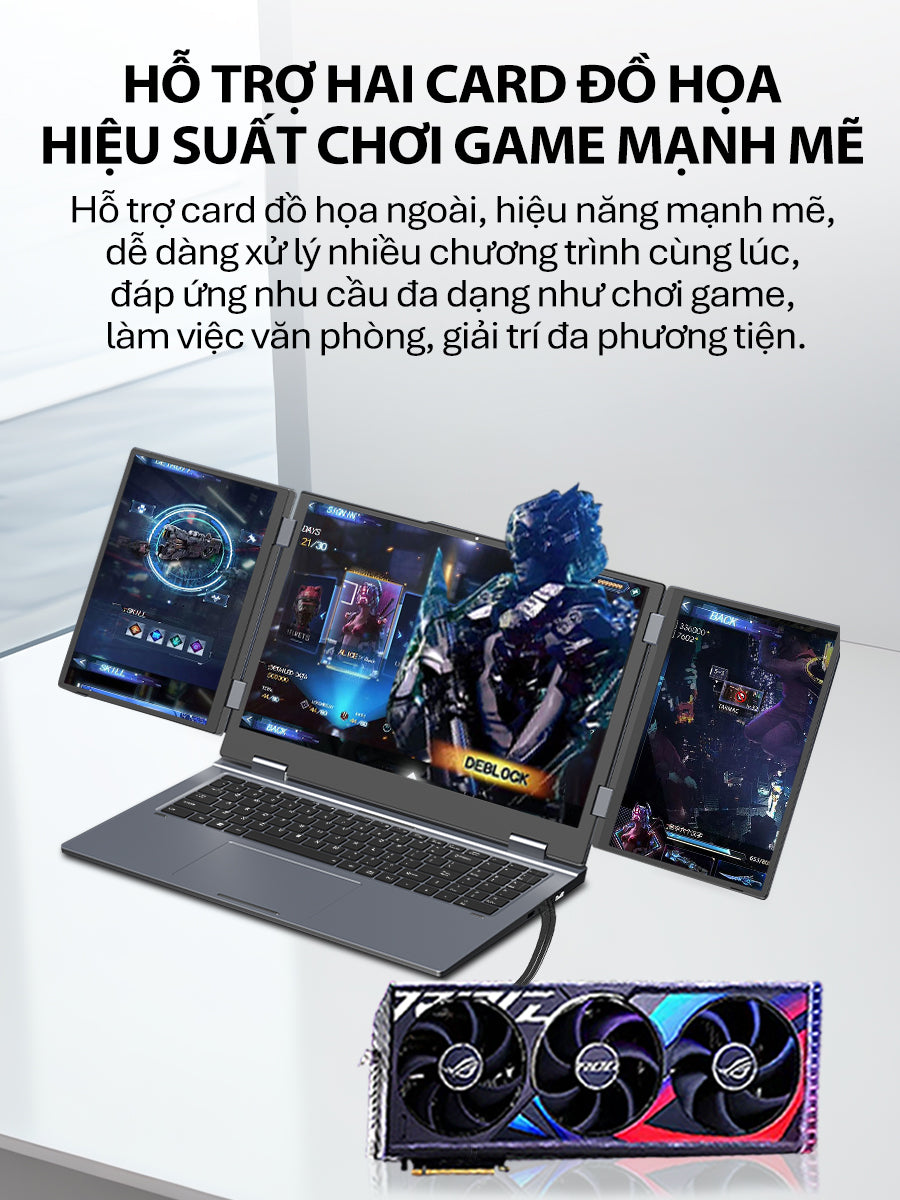 Laptop 3 màn hình MAX16, chính 16 inch & 2 phụ 10.5 inch Intel Core i7-12TH Windows 11 Pro Máy mới 100%, chính hãng