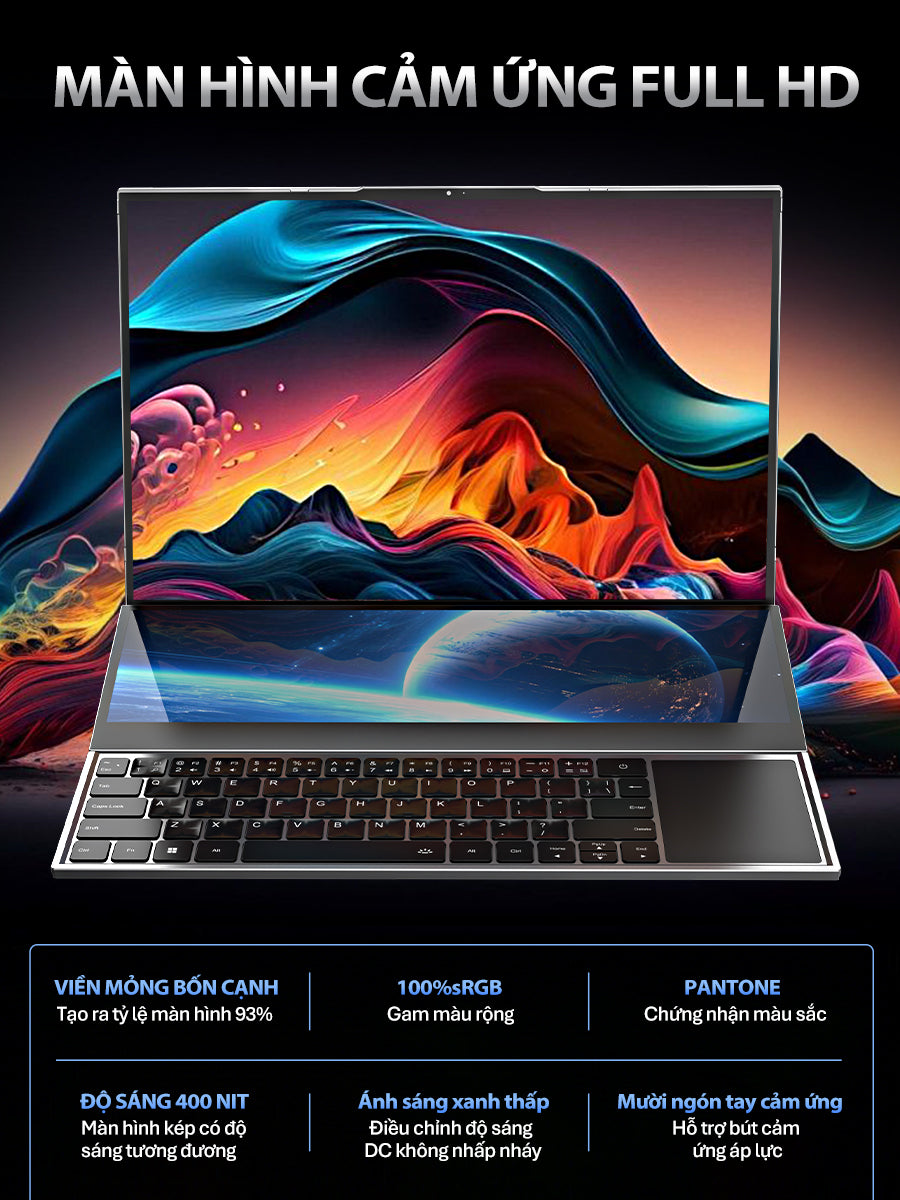 Laptop 2 màn hình 16 & 14 inch cảm ứng Intel Core i7-9850H Windows 11 Pro dành cho doanh nhân Máy mới 100%, chính hãng