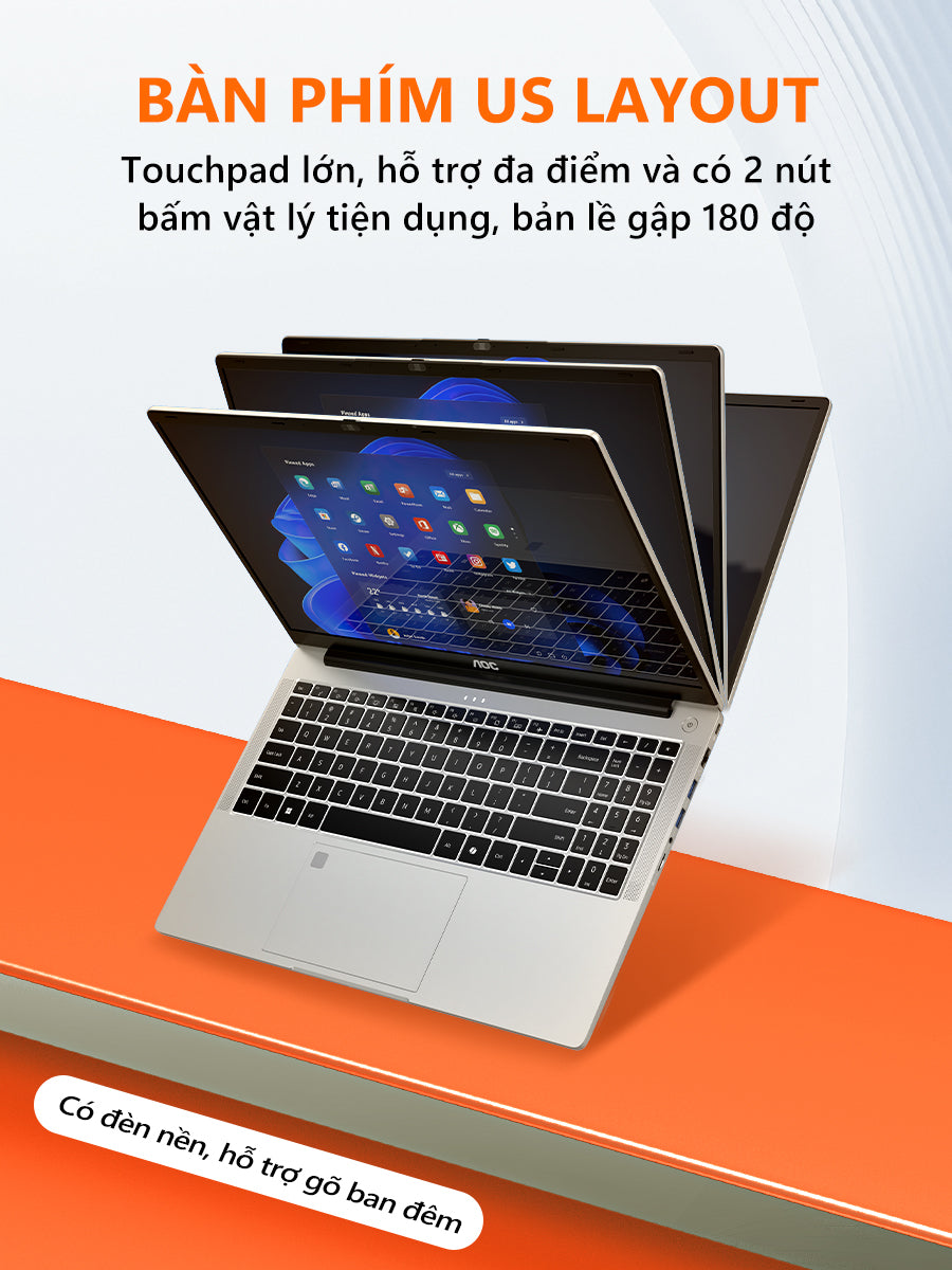 Laptop AOC giá rẻ 15.6 inch R7-7730U RAM 16GB, SSD 512GB mỏng nhẹ cho học tập, văn phòng - BH 1 năm