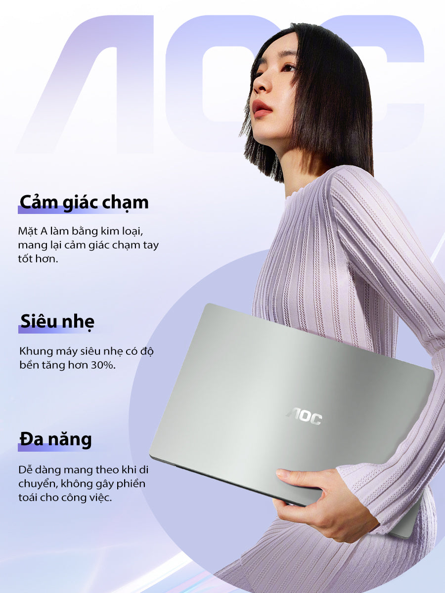 Laptop AOC 14 inch I3-1215U – RAM 16GB, SSD 512GB, thiết kế mỏng nhẹ, phù hợp học tập & văn phòng, bảo hành 1 năm