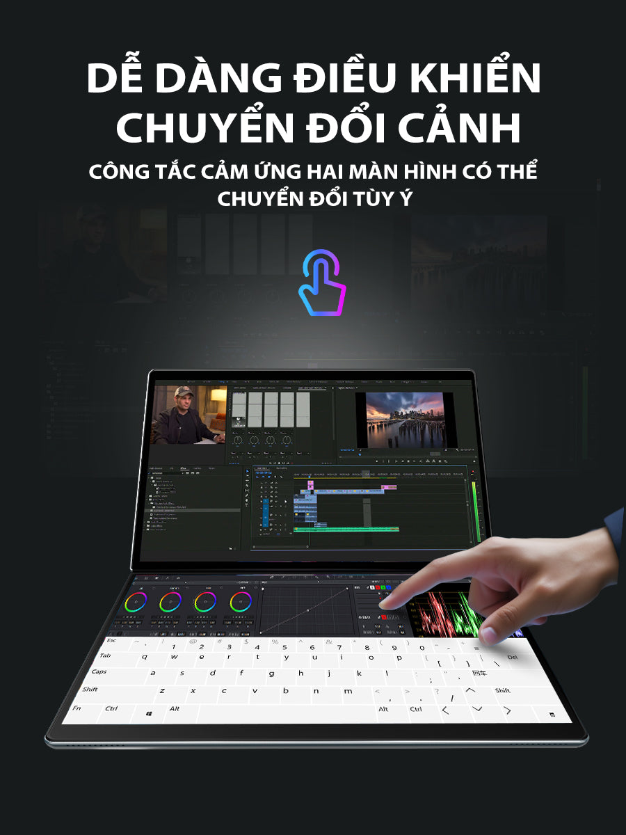 Laptop giá rẻ cảm ứng I3 - 1215U, 2 màn hình 10.95 inch Ram 16GB, SSD 512GB, gập 180 độ, Win 11 bản quyền